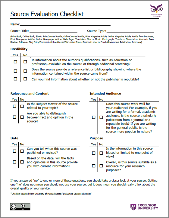 A picture of the Evaluation checklist
