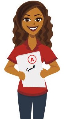 Graphic of a woman holding a paper that says good grade! Learn how to avoid plagiarism.