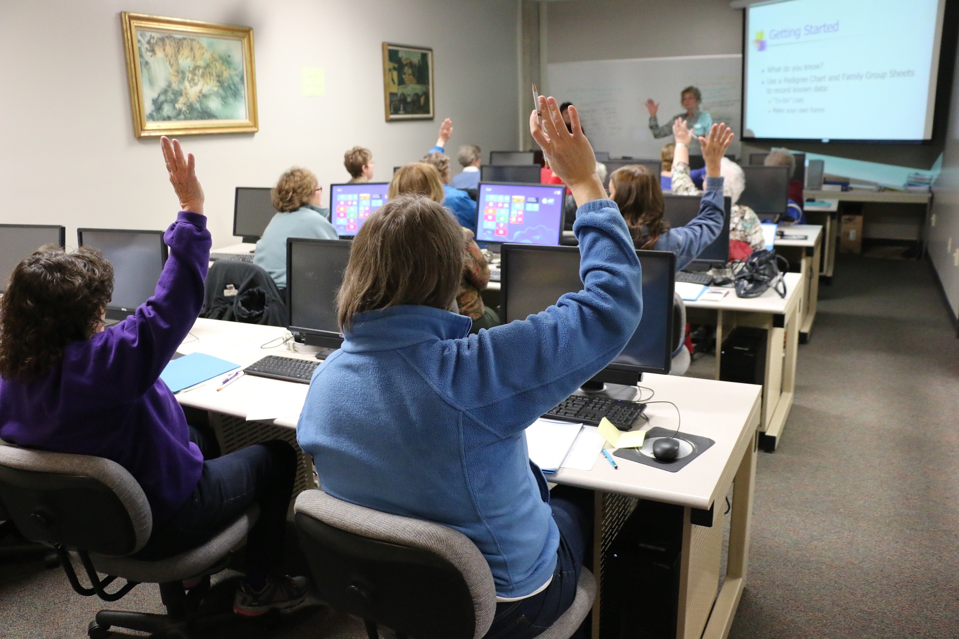 classroom with students on computers