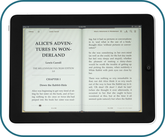 Un ipad con un libro electrónico abierto