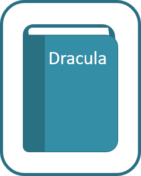 A book with the title Dracula on it.