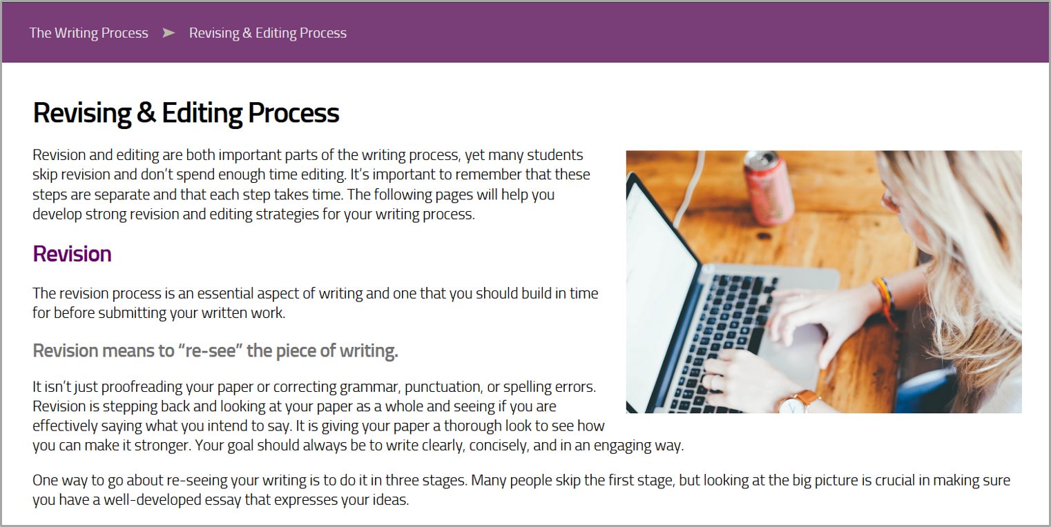 Screenshot of Revising & Editing Tips page