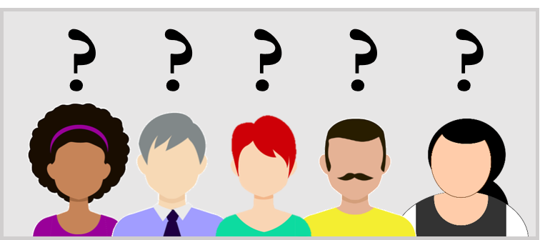Several avatars of people with question marks over each of them.