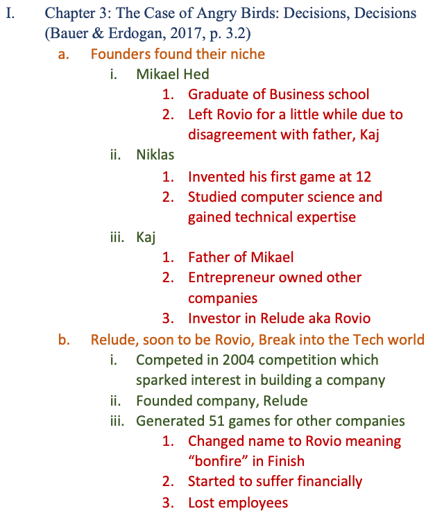 Example of outline for a chapter in a textbook.