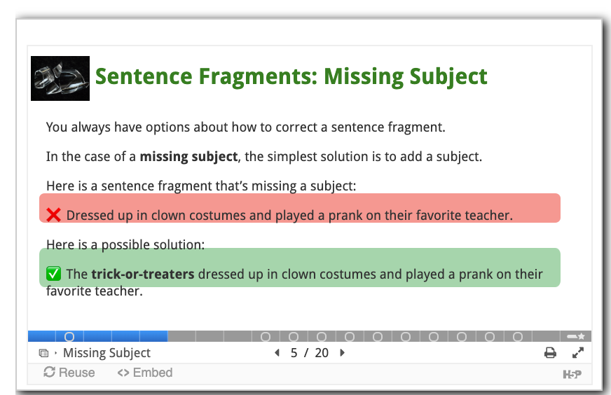 Screenshot of sentence fragment: overview slide.