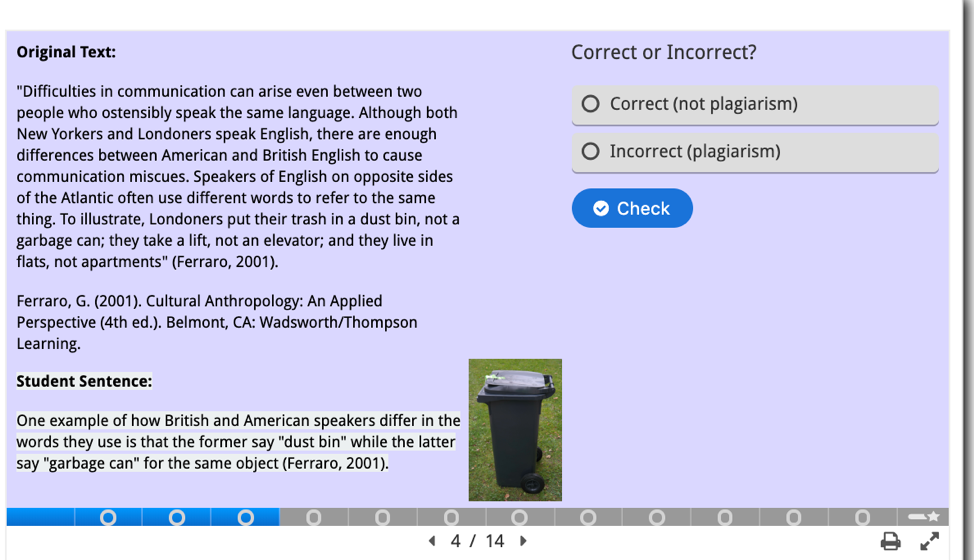 Screenshot of slid four of Try It Out: Paraphrasing & Plagiarism.