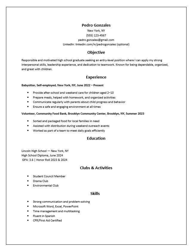 A sample starter resume for an applicant with no work history. Full text is linked in the article.