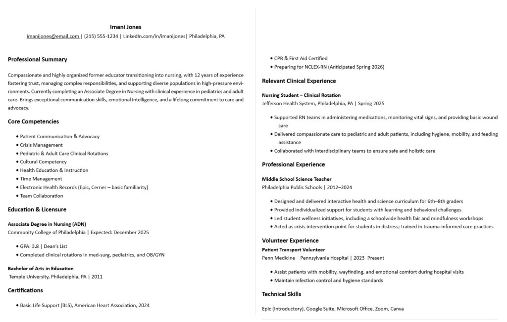 A sample resume for changing careers. 